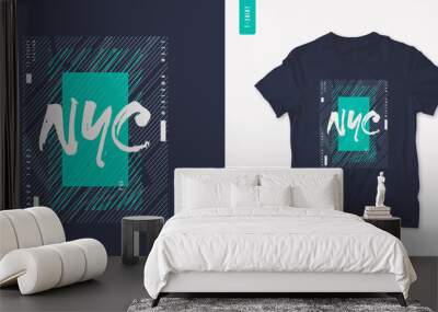 New York City. Graphic mens dynamic t-shirt design, poster, typography. Vector illustration Wall mural