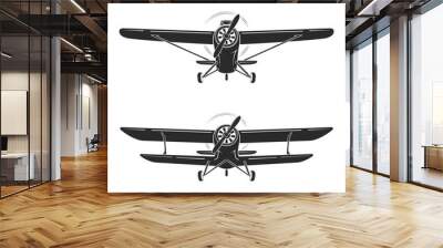 Old retro vintage airplanes emblem, icon, label. Monoplane and biplane vector illustration. Wall mural