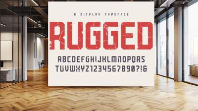 Rugged vector display typeface, font, uppercase letters and numb Wall mural