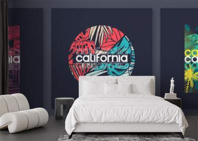 Set of California graphic t-shirt designs, vector illustrations Wall mural