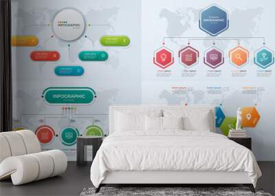 Set of presentation business infographic templates with 5 options. Wall mural