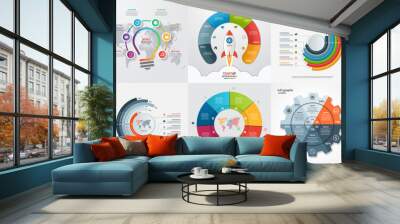 Set of six infographic 6 options, steps, parts, processes templates. Business concept for graphs, charts, diagrams. Vector illustration. Wall mural