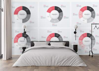 Stylish pie chart circle infographic templates. 4 5 6 7 8 9 parts. Wall mural