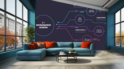 Thin line infographic scheme with 4 options. Vector template for Wall mural