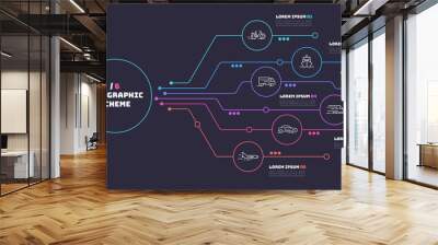 Thin line infographic scheme with 6 options. Vector template for Wall mural