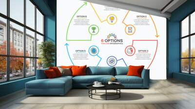 thin line infographic template with 6 options. Wall mural