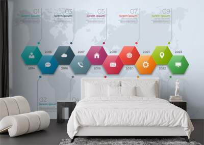 Timeline chart infographic template with 10 options Wall mural