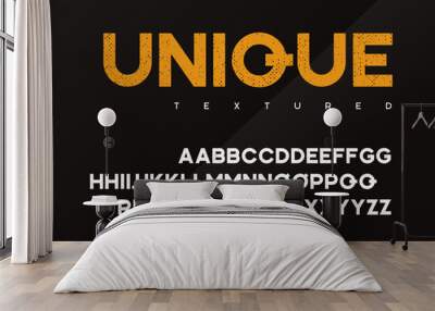 Unique vector grunge textured industrial display typeface, upper Wall mural