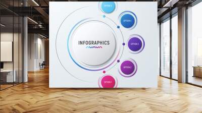 Vector circle chart infographic template for presentations, advertising, layouts, annual reports. 5 options, steps parts Wall mural