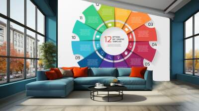 Vector circle infographic template for graphs, charts, diagrams. Pie chart concept with 12 options, parts, steps, processes. Wall mural