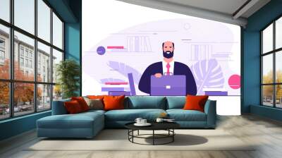 Vector flat style illustration of a lawyer, professor, businessman with the briefacse surrounded by books Wall mural