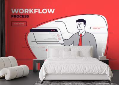 vector flat style illustration on a workflow management, process efficiency, business control Wall mural