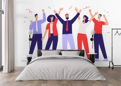 vector illustration depicting a group of business people celebrating the success. editable stroke Wall mural