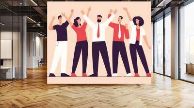 Vector illustration depicting a group of business people celebrating the success. Editable stroke Wall mural