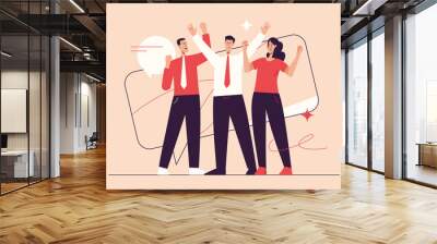 Vector illustration depicting a group of business people celebrating the success. Editable stroke Wall mural