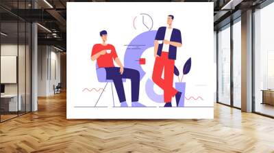 Vector illustration on the subject of coffee break and communication. Editable stroke Wall mural