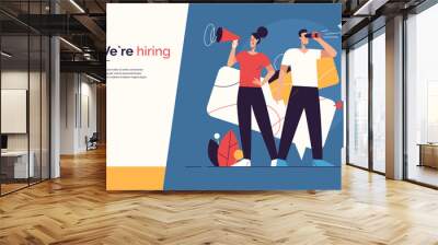 Vector illustration on the subject of hiring, new employees recruiting, announcement and promotion. Editable stroke Wall mural