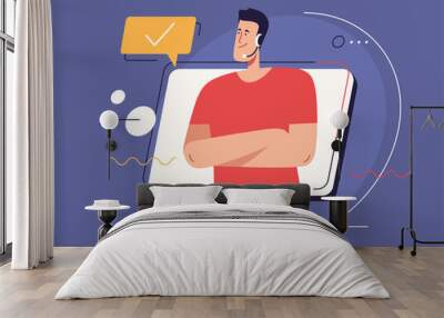 Vector illustration on the subject of online customer support service. Editable stroke Wall mural