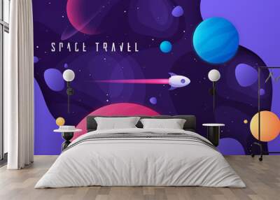 Vector illustration on the topic of outer space, interstellar travels, universe and distant galaxies Wall mural