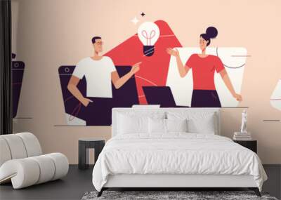 Vector illustrations on the subject of creativity, generating innovative ideas, imagination and inspiration. Editable stroke Wall mural