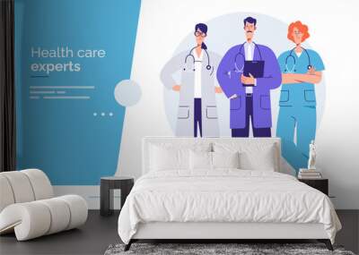 Vector outline illustration of a medical personnel, health workers, hospital physicians. Editable stroke, global swatches Wall mural