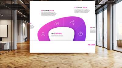 Vector pie chart infographic template in the form of abstract shape divided by four parts Wall mural