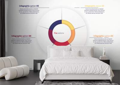 Vector round circle infographic chart template divided by five parts Wall mural