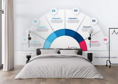 Vector round infographic chart template in the form of semicircle divided by six parts Wall mural