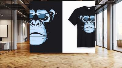 Vector t-shirt and apparel design with glitchy head of a chimp Wall mural