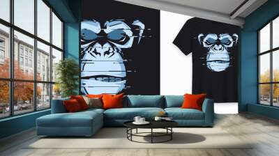 Vector t-shirt and apparel design with glitchy head of a chimp Wall mural