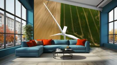 aerial view of a wind turbine in a agriculture field Wall mural