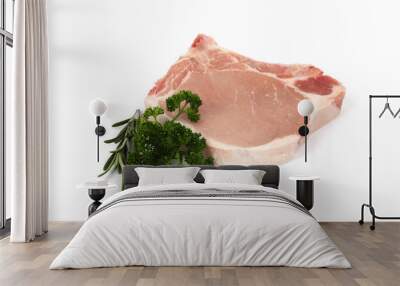 Fresh raw pork steak - pork loin chops - isolated on white background Wall mural