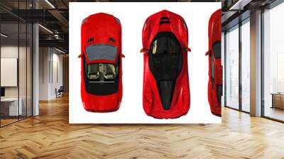 set of real red Cars top view  Wall mural