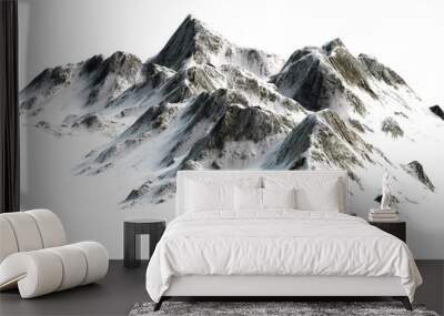 
Snowy Mountains peaks separated on white background Wall mural