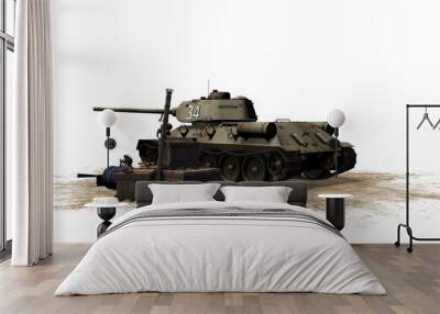 T34 russian Battle Tank with munitions boxes and weapons Wall mural