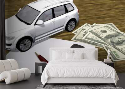 white car contract  with a car and money Wall mural