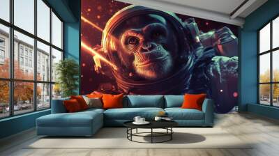 Chimpanzee astronaut with laser effects in space Wall mural