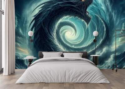 Charybdis is a legendary creature from Greek mythology, depicted as a massive whirlpool swirling in the middle of the sea. Known for its immense power Wall mural