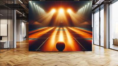 Empty basketball court under intense dramatic lighting Wall mural