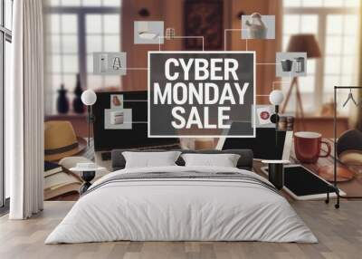 Online shopping and marketing concept with Cyber Monday sale text in classic wood type blocks Wall mural