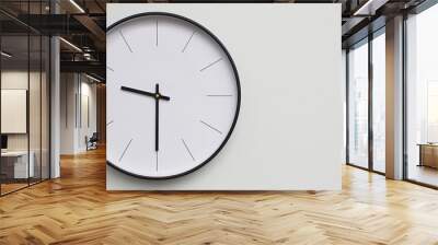 Wall Clock Showing 21.30/09.30 O'Clock on White Wooden Surface - Perfect for Time Management and Scheduling Concepts Wall mural