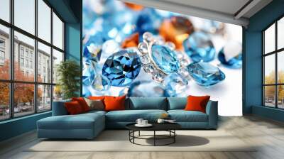 A pile of blue and orange gems, Topaz Wall mural