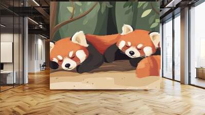 Two Red Pandas Sleeping in a Forest Wall mural