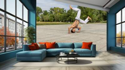 Teenager practicing capoeira , brazilian martial art Wall mural