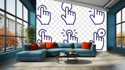 Hand click icon set in line style. Click here, Hand clicking, finger, Touch screen, pointer, cursor, gesture, mouse press push simple black style symbol sign for apps and website, vector illustration. Wall mural