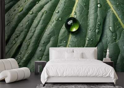 Water droplet on a leaf Wall mural