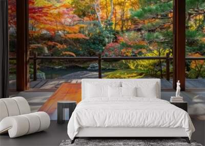 Beautiful autumn garden scenery seen from the back of a Japanese-style guest room --ar 53:15 --v 6.0 - Image #2 @kashif320 Wall mural