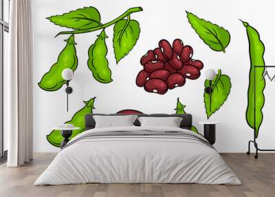 Beans set. Fresh green beans and red beans. Wall mural