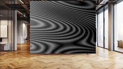 moire psychedelic digital abstract background from rounded lines and wavy stripes. black and white v Wall mural