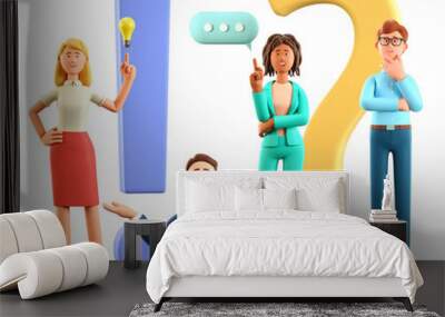 3d illustration of people with huge exclamation and question marks in support center. multicultural  Wall mural